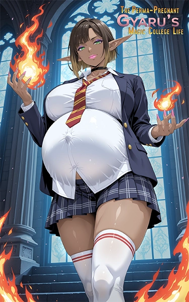 Miyuki Shadowmere - The Perma-Pregnant Gyaru's Magic College Life series cover featuring dark elf gyaru at magical university