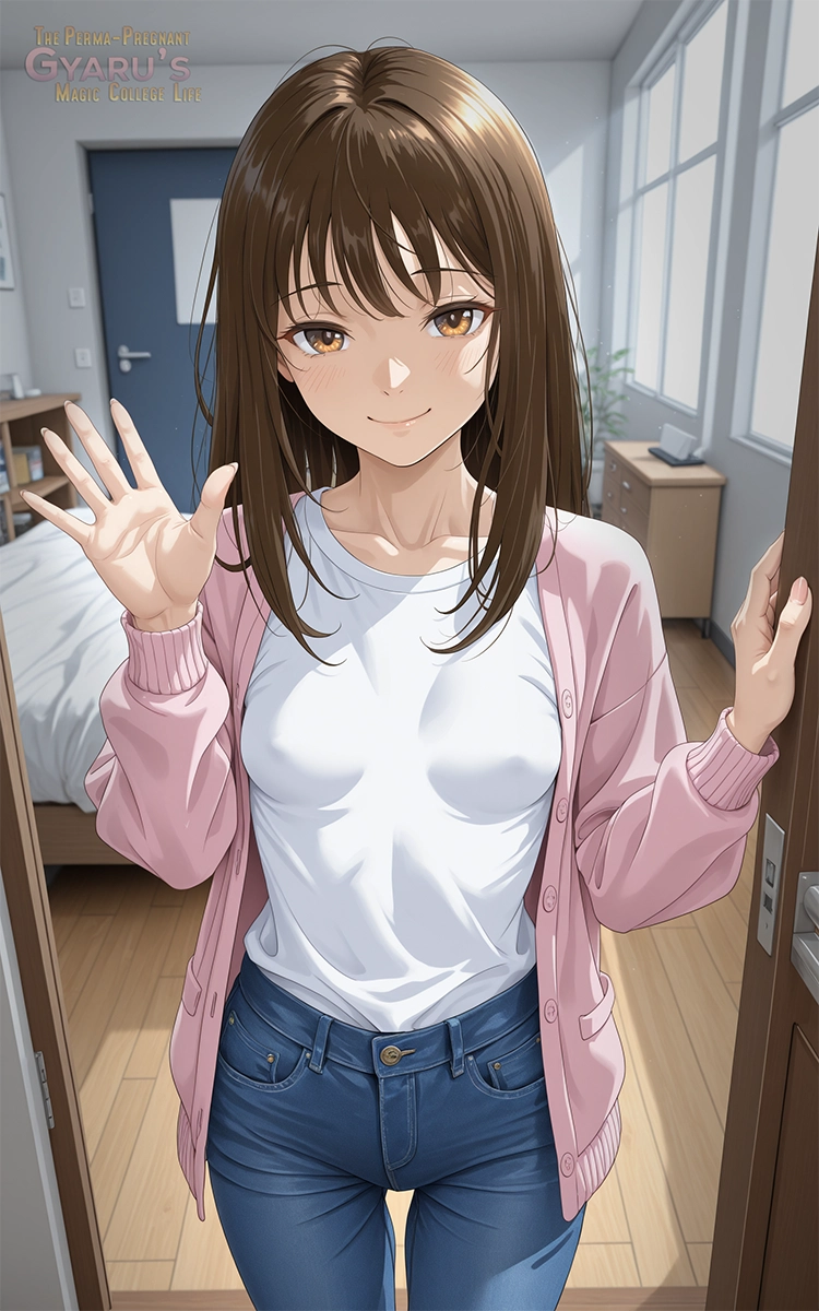 Maya Chen, petite human girl with brown hair and warm brown eyes, sweet and friendly college roommate