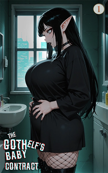 The Goth Elf's Baby Contract Volume 1 cover art showing cyberpunk city setting