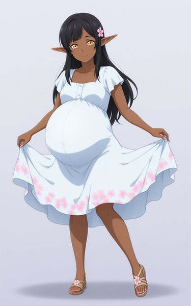Saralyn pregnant dark elf beach fantasy character